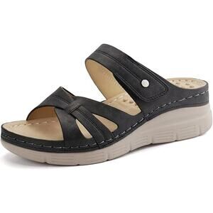 Ortho+rest Womens Size 8 Black Orthotic Slides Comfortable Walking Sandals Shoes
